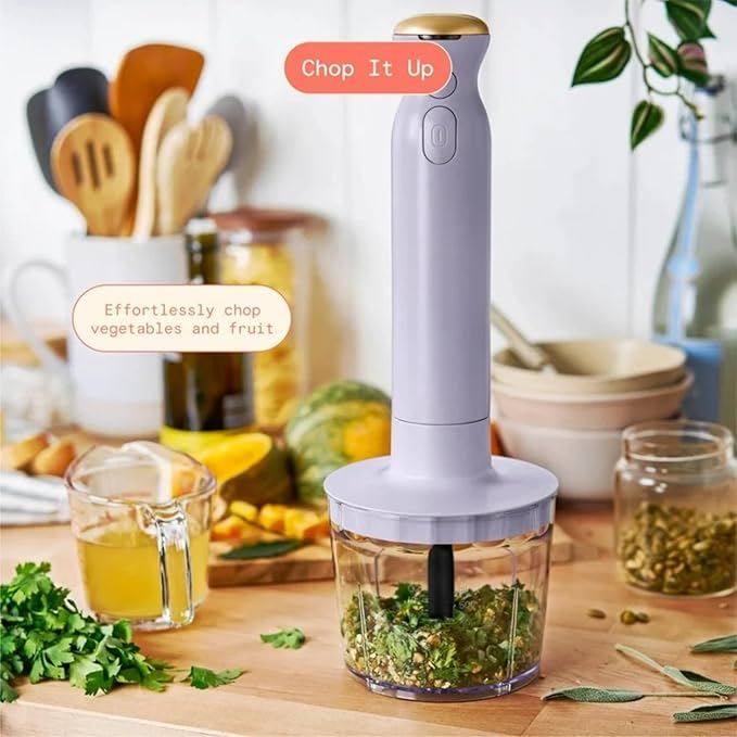 Cordless Hand Blender with 2-Cup Chopper Whisk &amp Large Measuring Cup Perfect for Cooking Smoothies Sauces Purees and Meal Prep (Lavender)