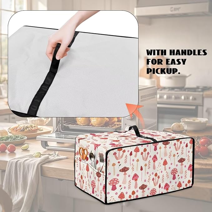 Dustproof Toaster Oven Cover Heat-Resistant Microwave Grill Cover Protector Faux Linen Polyester Dust Covers Case Protections for Toaster Oven Cartoon Mushroom