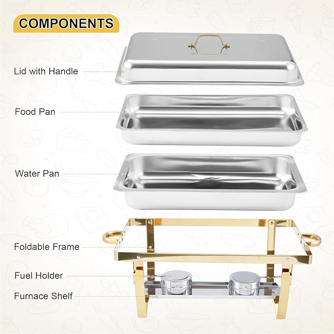Superior Stainless Steel Chafing Dish Buffet Set – 2 Sets of 2-Piece Silver &amp Gold Food Warmers for Large Parties and Banquets – Durable Kitchen Cookware for Catering – Includes Specs: 2*2