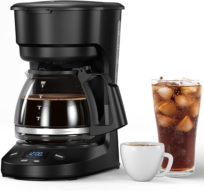 COWSAR Compact Coffee Machine5 Cup Drip Coffee Maker with Timing Function2H Auto Power-off 2H Keep WarmPause &amp Brew Reusable Filterand Drip-Free Carafe Black - 3710H - Commercial Performanc