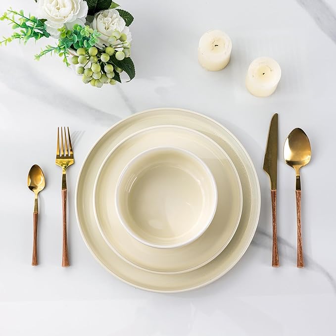 AmorArc Stoneware Dinnerware Sets for 4Round Reactive Glaze Ceramic Plates and Bowls SetHighly Scrath Resistant | Dishwasher &amp Microwave Safe Dishes SetService for 4 (12pc)