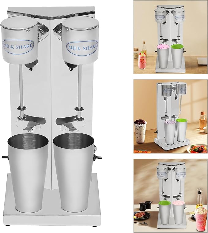 180W Electric Milkshake Maker - Commercial Double Head Stainless Steel Drink Mixer 16000 RPM High-Speed Blender for Shakes/Smoothies/Cocktails (110V Includes 2 Cups)