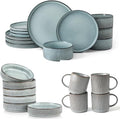 Famiware Dinnerware Set for 4 (12 Piece) and Coffee Mug Set for 4 (12 oz) - Smoky Blue