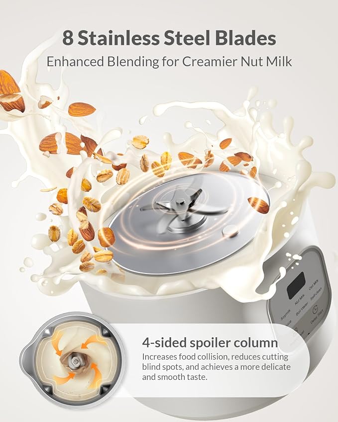 Automatic Nut Milk Maker 20oz Homemade Almond Oat Coconut Soy Plant Based Milks and Non-Dairy Beverages with Delay Start/Keep Warm/Self-Cleaning/Boil Water White