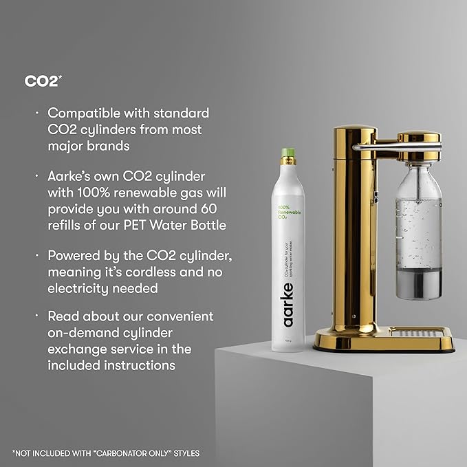 Aarke Carbonator lll Sparkling &amp Carbonation Water Machine Stainless Steel with PET BPA-Free Reusable Bottle Volume 1L/34 fl oz (Gold)