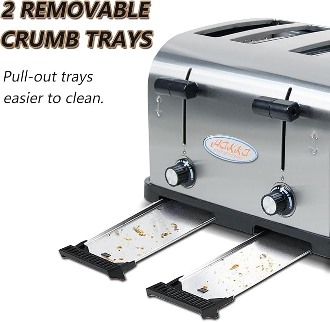 CLIVIA 4 Slice Toaster Commercial Toaster for Restaurant Hamburger Bread Bagels Heating Oven Automatic Pop-Up with Extra Wide 4 Slots 6 Browning Levels 1800W 110V