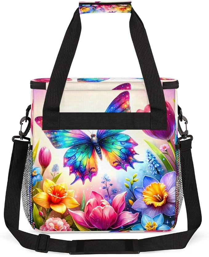 Spring Butterfly Flower Coffee Maker Carrying Bag Coffee Machine Travel Storage Bag Compatible with K-Mini or K-Mini Plus Portable Single Serve Coffees Brewer Case with Pockets for K-Cup Pods