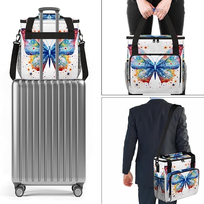 Abstract Butterfly Coffee Maker Carrying Bag Cute Butterfly Travel Storage Bag Compatible with K-Mini or K-Mini Plus Single Serve Coffee Brewer Carrying Case with Multiple Pockets &amp Shoulder Str