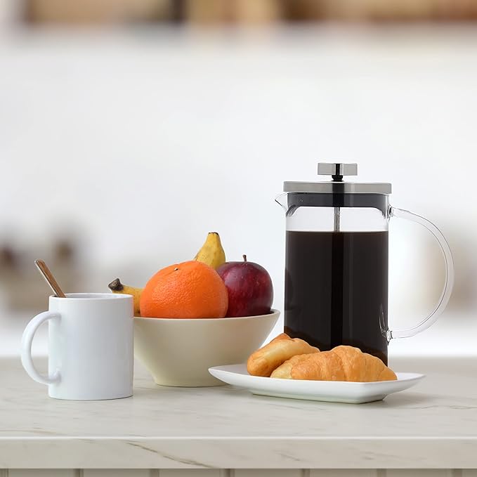 Relaxdays Coffee Maker Manual Press Pot Strainer Insert 600 ml Glass &amp Stainless Steel Transparent/Silver 80% glass 20% stainless steel