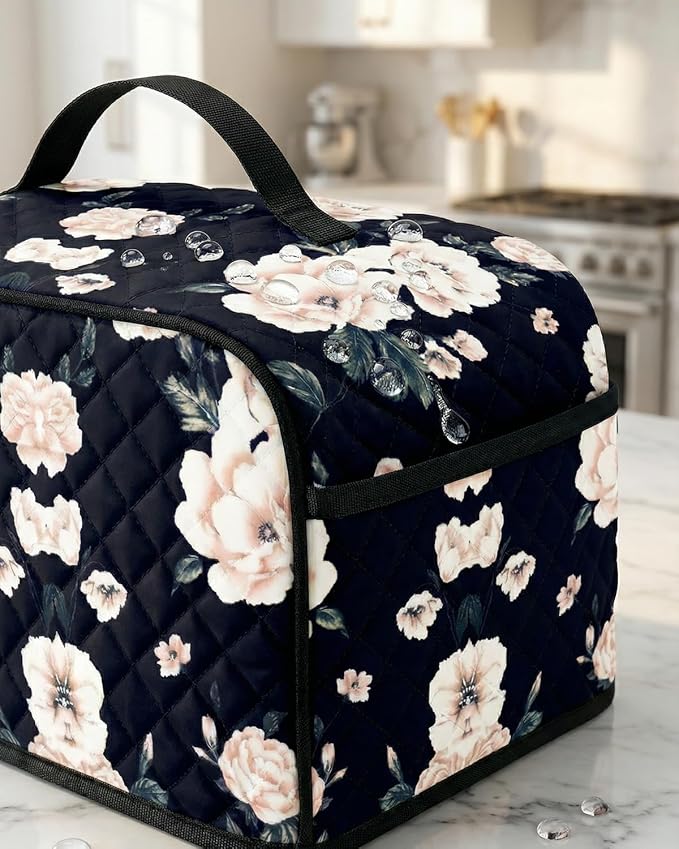 Deosk Toaster Cover 2 Slice With 2 Pockets &amp Thickened Sponge Oxford Toaster Covers For 2 Slice Wide Slot and Kitchen Use 11 x 6.5 x 7.5 (MediumBlack Flower）