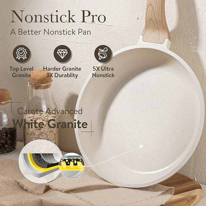 Nonstick Pots and Pans Set 10 Pcs Healthy Non Stick Induction Stone Cookware Kitchen Granite Cooking Set for All Stoves Includes Induction Oven Safe PFOA &amp PFAS Free