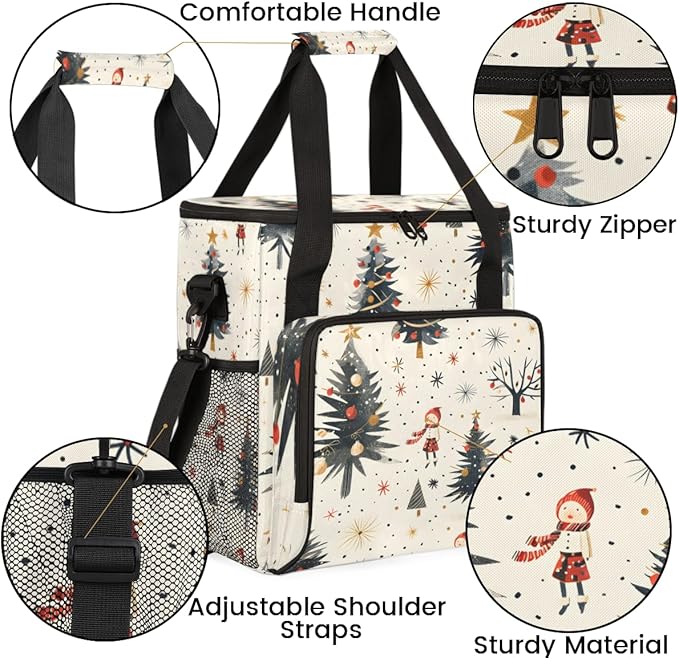 Abstract Xmas Tree Coffee Maker Carrying Bag Portable Travel Storage Tote Bag Compatible with K-Mini or K-Mini Plus Single Serve Coffee Brewer Carrying Case with Multiple Pockets &amp Shoulder Stra