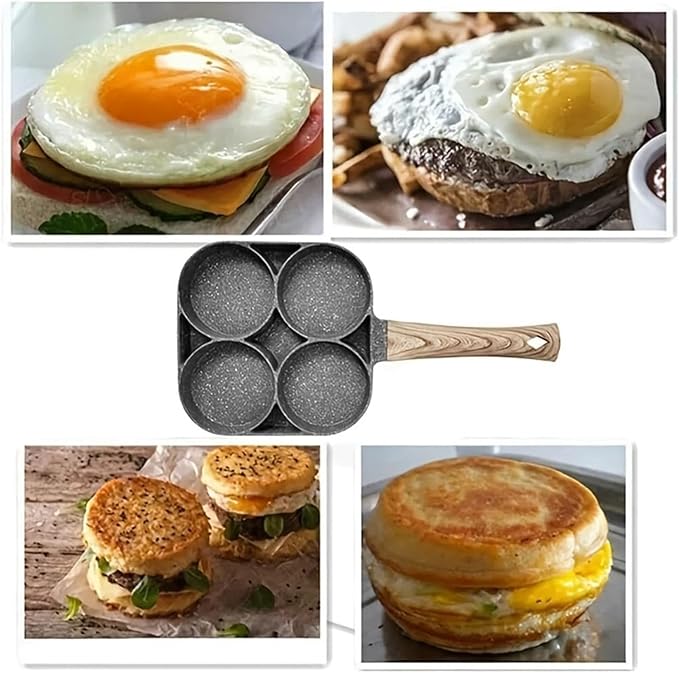 cookware set Stone Four-hole Fried Egg Pot Household Non-stick Flat Bottom Dumpling Breakfast Eggs Hamburger Frying Tools(Four holes)