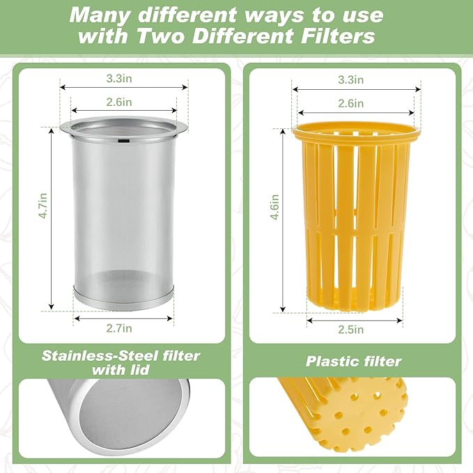 Gerrii 2 Pcs Cold Brew Maker 1 Gallon Plastic Beverage Dispenser with 2 Filters Drink Dispenser for Fridge Cold Brew Pitcher with Spigot Container for Juice Water Tea(Green Yellow)