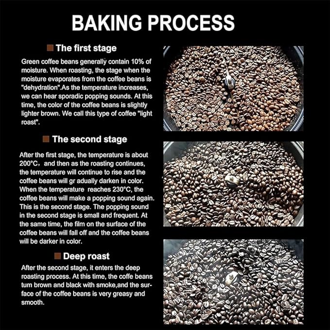 Electric Beans Baking Machine Coffee Roaster Machine 1200W Household Coffee Beans Roasting Machine 0-240°C Adjustable Temperature Heat Evenly 800g Capacity