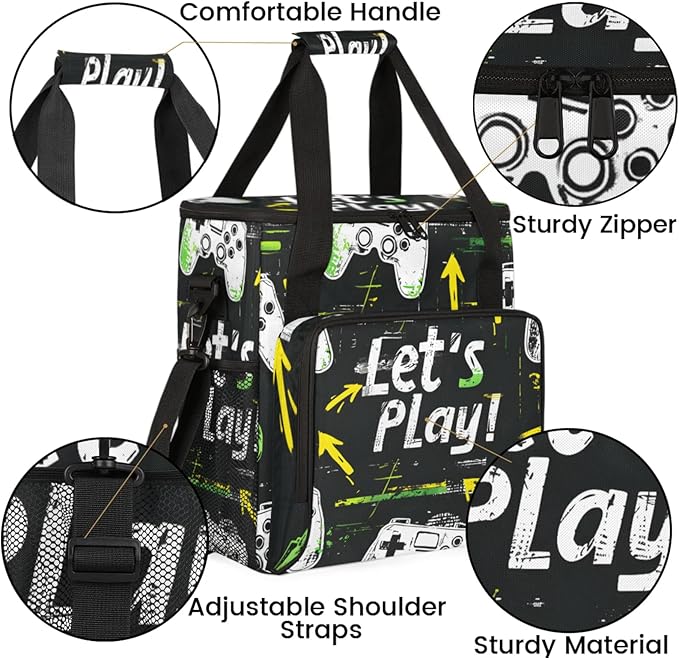 Gaming Theme Coffee Maker Travel Bag for Keurig K-Mini/K-Mini Plus Insulated Waterproof Tote with Pockets for K-Cup Portable Single-Serve Brewer Case