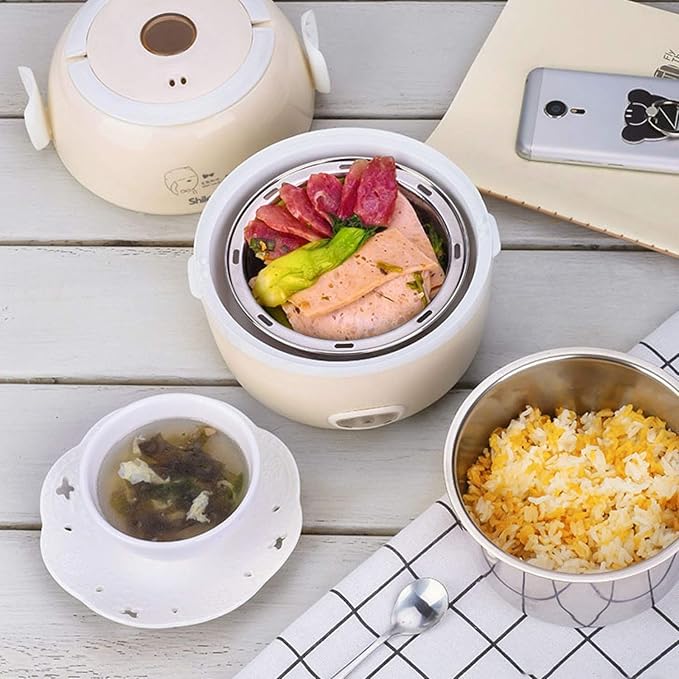 Rice Cooker Electric Lunch Box Portable Food Lunch Heater Rice Steamer Cooker With Stainless Steel Containers Egg Steamer(Purple)