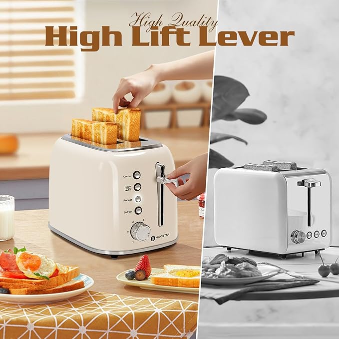 Aigostar Toaster 2 Slice Retro Extra-Wide Slot Toasters Best Rated and Electric Kettle 1.7L Electric Tea Kettle with LED Illumination