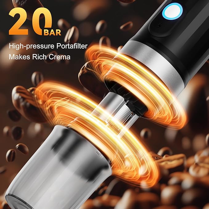 Portable Coffee Maker Travel Coffee Maker with 3-4 Min Self-Heating 20 Bar 9600mAh Durability Mini Espresso Maker Compatible with NS Capsule &amp Ground Coffee for Camping Travel RV Hiking Offi