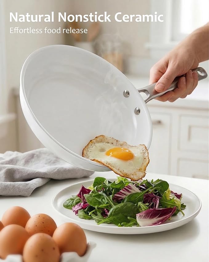 Ceramic Cookware Set - Nonstick Kitchen Pots and Pans Set Induction Cookware Sets with Cooking Utensils Set Non Toxic Cookware Set Non Stick Pan Set for Cooking Pot Oven &amp Dishwasher Safe Gif