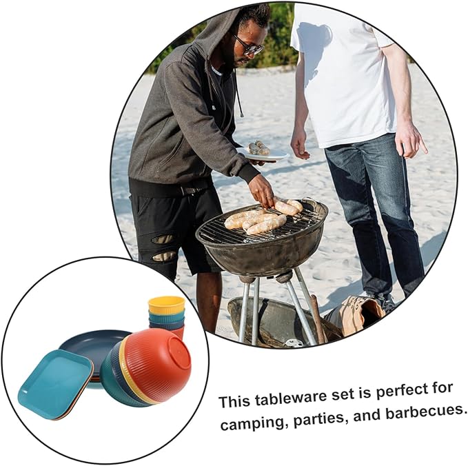 Cabilock Camping Bowl and Utensil Set Unbreakable Dinnerware Set Square Plates Bowls for Outdoor Gatherings Parties Bbq