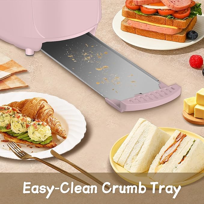 SEEDEEM 4 Slice Toaster Extra Wide Slots Bread Toaster with 6 Shade Settings Bagel/Cancel/Defrost/Reheat Functions Removable Crumb Tray Auto Shut-Off Pink