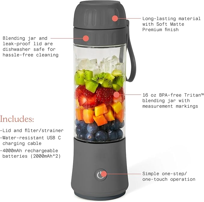 Beautiful Portable to-Go Blender 2.0 70 W 16 oz (Oyster Grey)