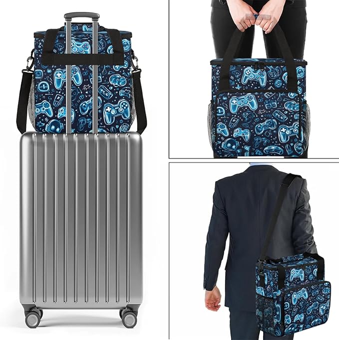 Gaming Controller Print Coffee Maker Travel Bag for Keurig K-Mini/K-Mini Plus Insulated Waterproof Tote with Pockets for K-Cup Portable Single-Serve Brewer Case