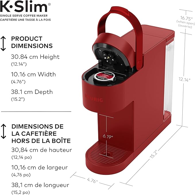 Keurig K-Slim Single Serve K-Cup Pod Coffee Maker Featuring Simple Push Button Controls And MultiStream Technology Scarlet Red
