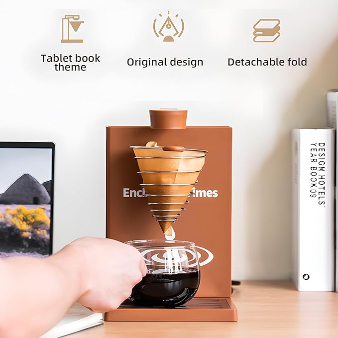 ZJchao Automatic Manual Drip Coffee Maker 300ml Detachable Water Tank Book Shaped Pour Over Coffee Machine with Paper Filter Brush Spoon for Home Office Travel Coffee (US Plug)
