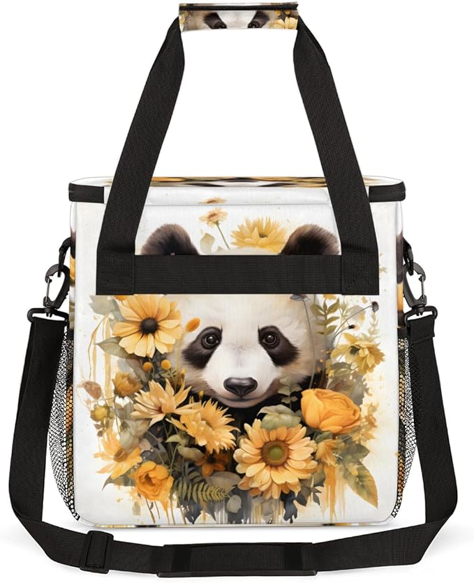Cute Panda Coffee Maker Carrying Bag Sunflower Garland Travel Storage Bag Compatible with K-Mini or K-Mini Plus Single Serve Coffee Brewer Carrying Case with Multiple Pockets &amp Shoulder Strap
