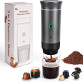 Electric Espresso Machine 3 In 1 Portable Coffee Maker for Travel 4-6 min Self-Heating Compatible with Ground Coffee &amp Large Capsules Small Capsules for Hiking Camping RV Office(Grey)