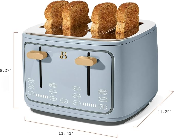 4 Slot Toaster with Touch Control Panel 1800W Fast Heating 7 Toast Shade Levels Extra Wide Slots for Bagels Removable Crumb Tray (Cornflower Blue)