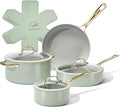Chef Power Ceramic Cookware Sets 10Pcs Pots and Pans Set Non Stick Cookware Set with Stainless Steel Handle Dishwasher &amp Oven Safe Sage Green and Granite Grey