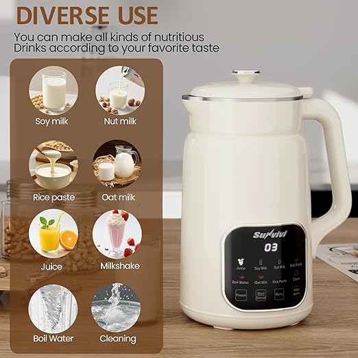 60oz Nut Milk Maker Machine: 8 in 1 Soy Milk Maker with Delay Start/Keep Warm/Self Clean Food Processor for Soy/Nut/Oat Milk Juice Milkshake Rice Paste and Boil Water Kitchen Blender