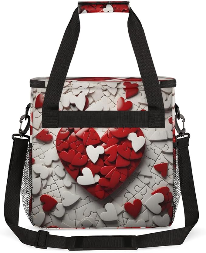 Heart Jigsaw Coffee Maker Carrying Bag Portable Travel Storage Tote Bag Compatible with K-Mini or K-Mini Plus Single Serve Coffee Brewer Carrying Case with Multiple Pockets &amp Shoulder Strap