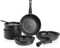 Hexago 12-Piece Black Granite Non-Stick Cookware Set with Detachable Handles – All-in-One Healthy Non-Toxic Pots and Pans for All Stovetops Dishwasher-Safe
