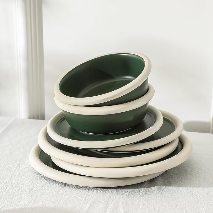 Stone Lain Capri 12-Piece Dinnerware Set Stoneware Green