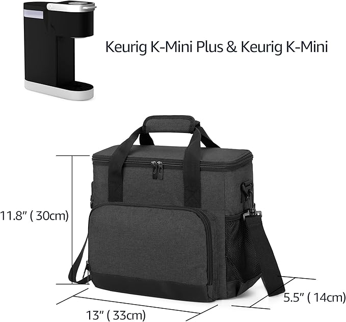 CURMIO Coffee Maker Carrying Bag &amp Coffee Maker Dust Cover Compatible with Keurig K-Mini or K-Mini Plus Single Serve Coffee Brewer Travel Bag with Pockets for K-Cup Pods