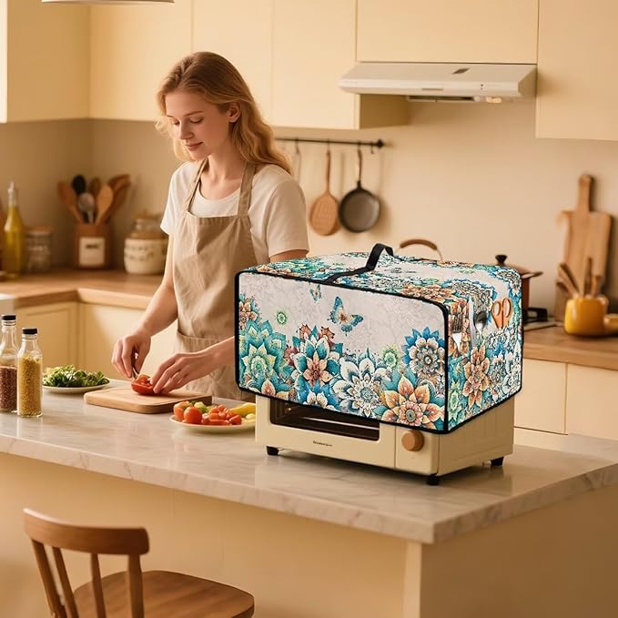 Doojoayie Small Appliance Cover 6 Slice Toaster Dust Protection Cover 19.7x16x 10 Bread Machine Protector Floral Print Gift for Mother Wife Women Cook