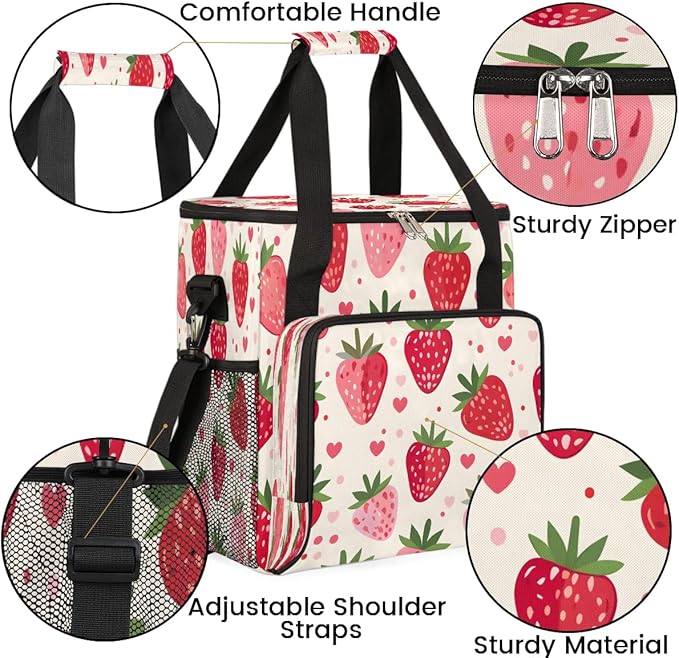 Love Heart Strawberry Coffee Maker Carrying Bag Compatible with K-Mini or K-Mini Plus Portable Single Cup Coffee Maker Case with Pockets for K Cup Pods