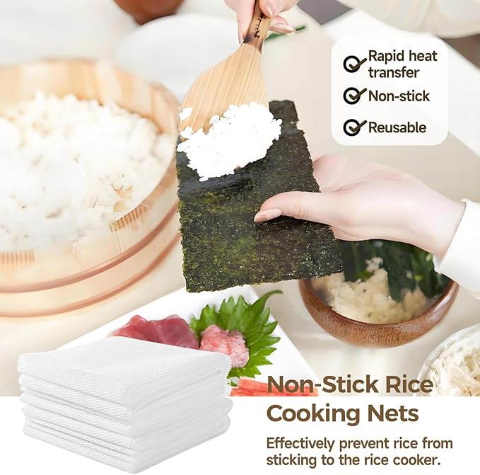 4 Pcs Rice Net 43.3×39.4 Sushi Rice Cooking Net Non-Stick Fine Mesh Rice Cooker Napkins Tetoron Rice Nets Cooking Steam Cloths for Homes Restaurants Camping