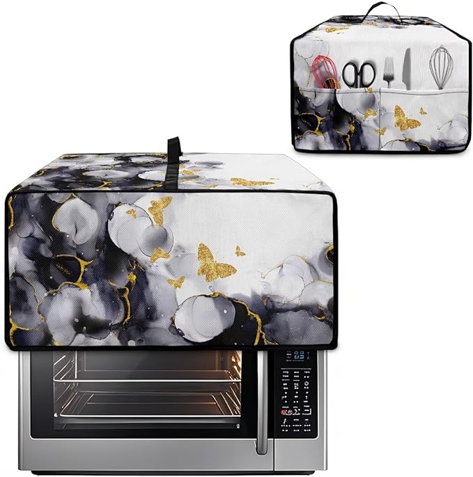 Doojoayie Small Appliance Dust Cover 8 Slice Toaster Cover Small Appliance Dust Protector for Toaster Oven/Bread Making Machine/Air Fryer Butterfly &amp Marble Print