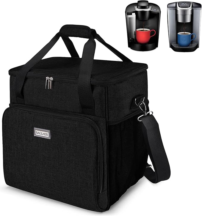 BAGLHER Coffee Maker Travel Bag Compatible with Keurig K-Classic、Keurig K-Elite、Keurig K-Compact or Other Accessories Portable Coffee Maker Case with Shoulder Strap for Travel Black