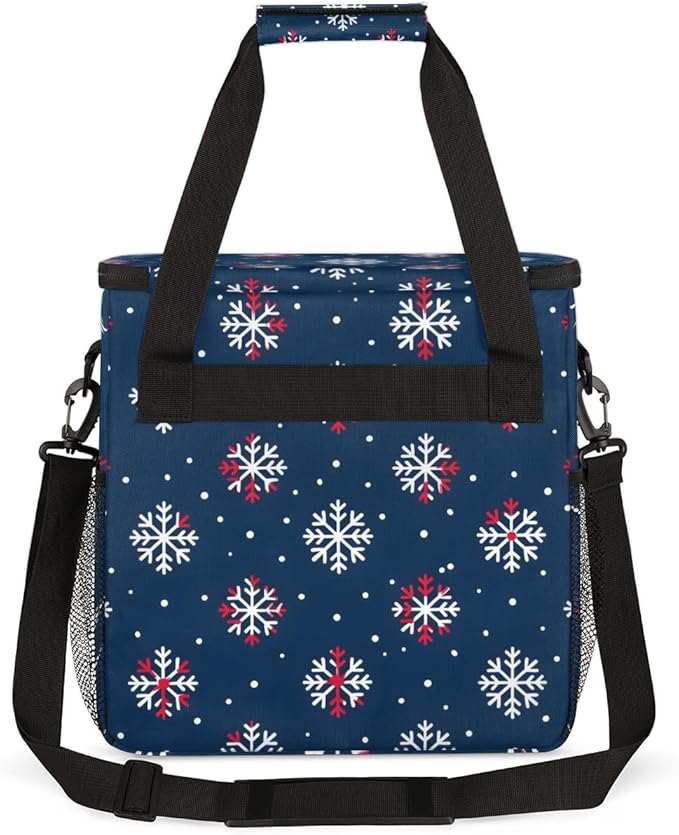 Christmas Snowflakes Coffee Maker Carrying Bag Modern Snowflakes Travel Storage Bag Compatible with K-Mini or K-Mini Plus Single Serve Coffee Brewer Carrying Case with Pockets &amp Shoulder Strap