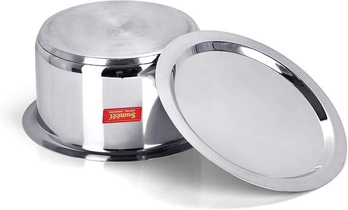 Sumeet Big Size Stainless Steel Induction Bottom (Encapsulated Bottom) Gas Stove Friendly Container/Tope/Cookware with Lid Size No.15 3.5 liter Silver
