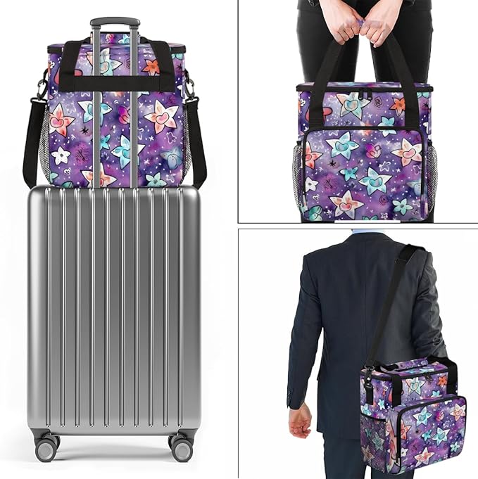 Purple Star Heart Coffee Maker Carrying Bag Portable Travel Storage Tote Bag Compatible with K-Mini or K-Mini Plus Single Serve Coffee Brewer Carrying Case with Multiple Pockets &amp Shoulder Strap