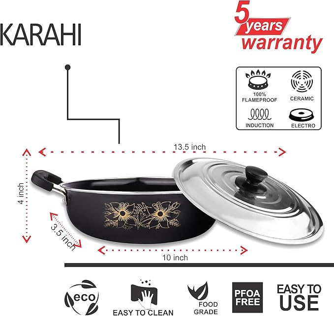 5 Piece Kitchen Accessories Set | Non Stick Induction Friendly Cookware | Kadai with Lid  Fry Pan  Tawa  Sauce &amp Tadka Pan | Ceramic Hard Anodized | Cast Iron Utensils