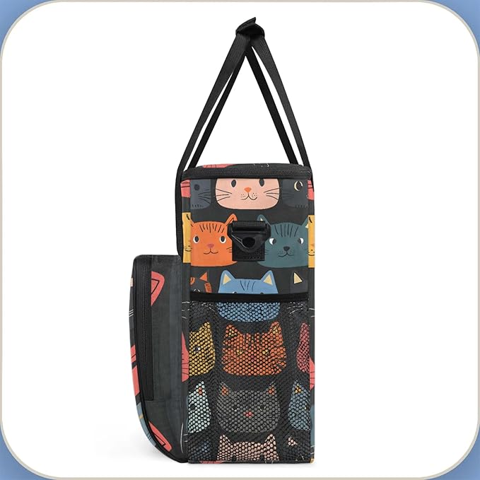 Cute Cartoon Cat Coffee Maker Carring Bag Large Insulated Storage Organizer Case Tote Bags with Shoulder Strap for Travel Work Picnic