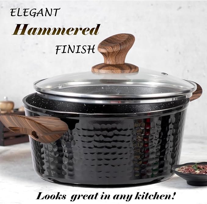 Pots and Pans Set Non Stick - 15 Pcs Black Induction Kitchen Cookware Sets Healthy Non-toxic Hammered Cooking Pans Set(15 Pcs/black)